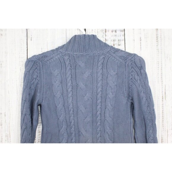 LL Bean Double L Cable Sweater Zip Cardigan Blue Size Small Pet - Picture 8 of 10